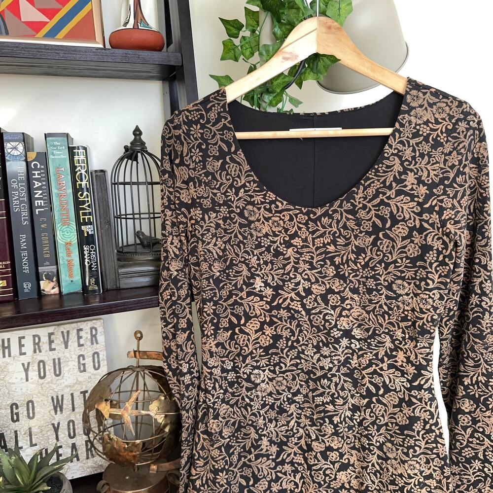 Peruvian Connection Damask Print Long Sleeve Scoo… - image 3